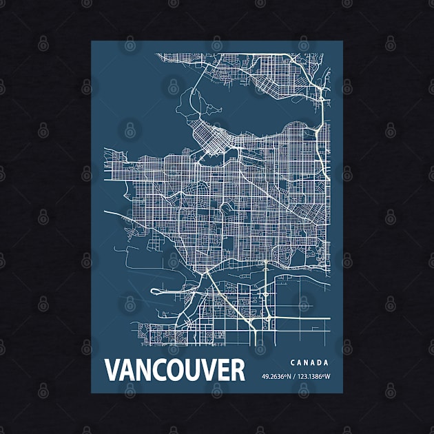 Vancouver Blueprint Street Map, Vancouver Colour Map Prints by tienstencil